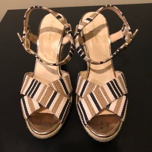 COLE HAAN navy/nude striped wedges